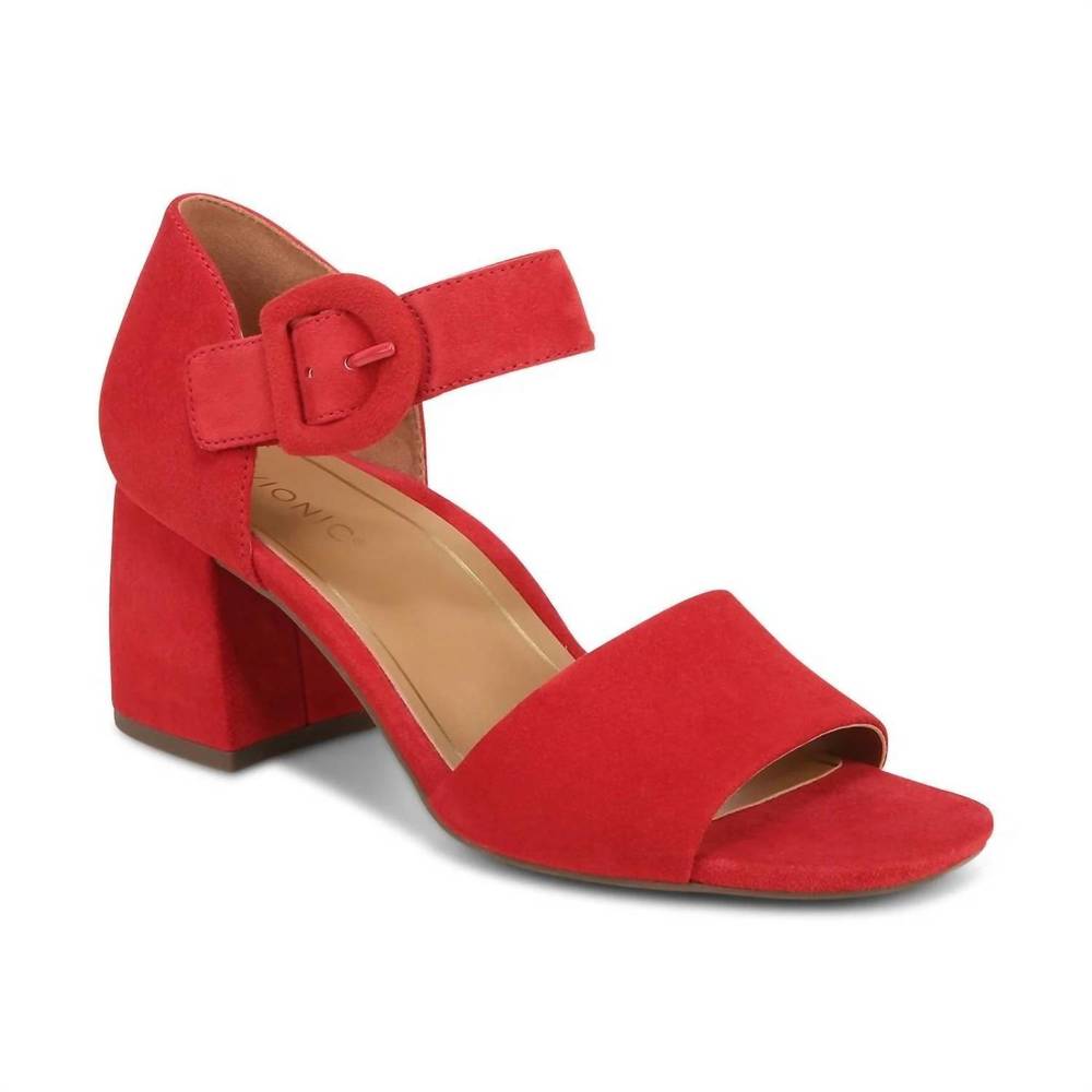 NEW VIONIC women's chardonnay hook and loop pump sandal in red suede leather